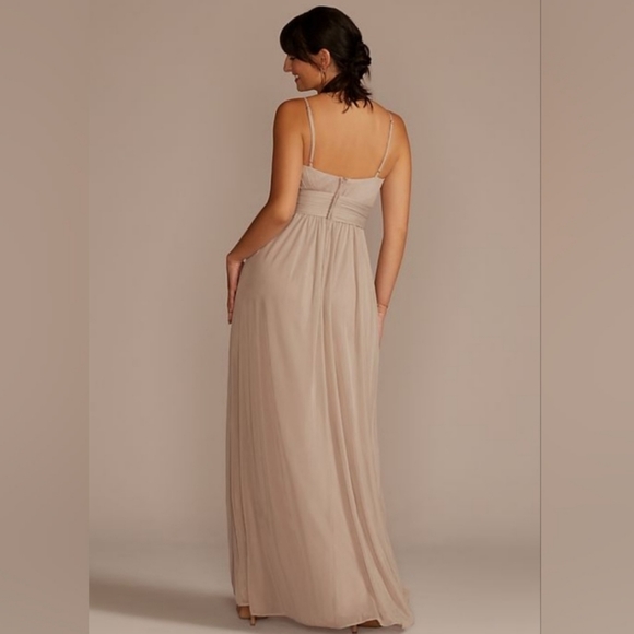 David's Bridal Spagetti Strap Ruched Waist Mesh Style# F19944 Dusty Sage… - Picture 2 of 16